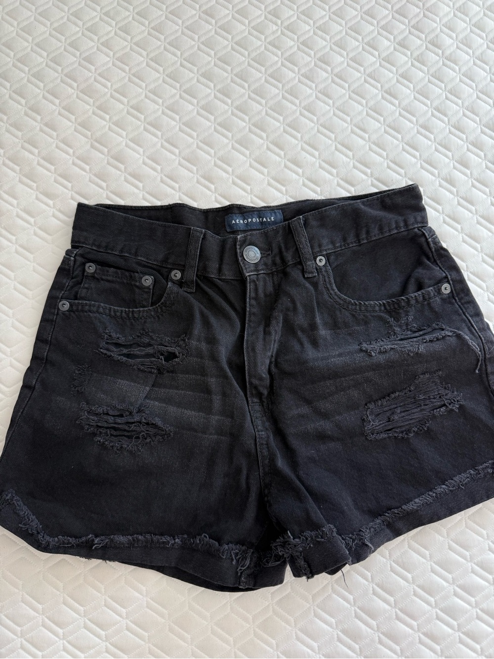 Aeropostale Black Distressed Denim Shorts